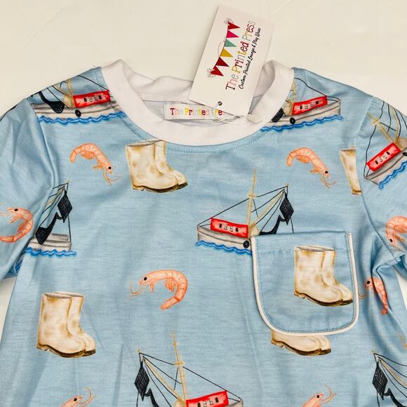 NWT The Printed Press 10-12T Shrimp Boat Pjs - Picture 3 of 3
